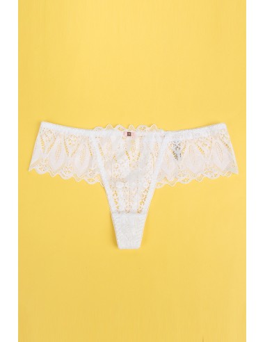 String dentelle dos lacé Blanc - Litolu Lingerie